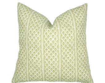 Brynn Soft Green Stripe Linen Pillow Cover | Neutral | Designer | High End | Light Green