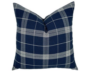 Newport Indigo Plaid Pillow Cover | Dark Blue | Navy | Blue | Same Fabric Both Sides