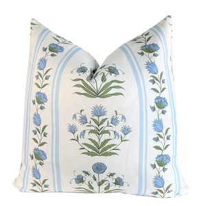 Royal Poppy Blue Floral Stripe Pillow Cover | Designer | 1 OR 2 Sided | Schumacher | Decorative Pillow | High End