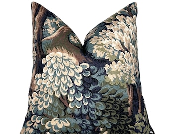 Basswood Forest Blue Tapestry Pillow Cover | Moody Blue | Designer | Botanical