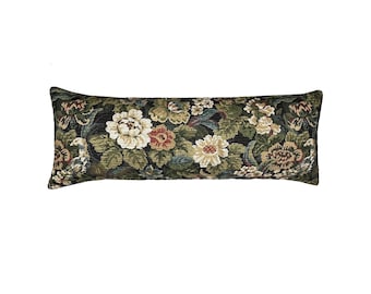 Rosalia Blue Floral Long Lumbar Tapestry Pillow Cover | Bed Pillow | Multiple Sizes | Lumbar | Moody Blue