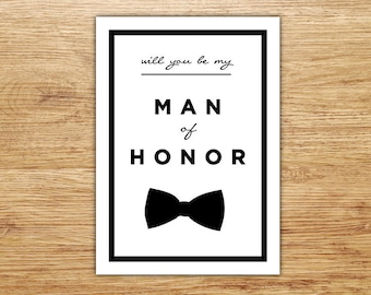 Will You Be My Man of Honor, Wedding Party Card, Man of Honor, Bridal Invitation, Best Man Card, DIGITAL, Bowtie, Male Bridesmaid, Modern
