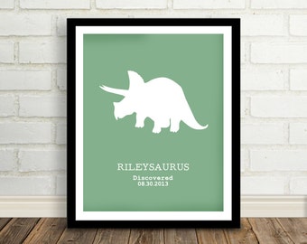 Personalized Dinosaur Art, Personalized Printable Dinosaur Silhouette Wall Art, Nursery Art, Boys Room Art, Dinosaur, Modern Printable, Fun