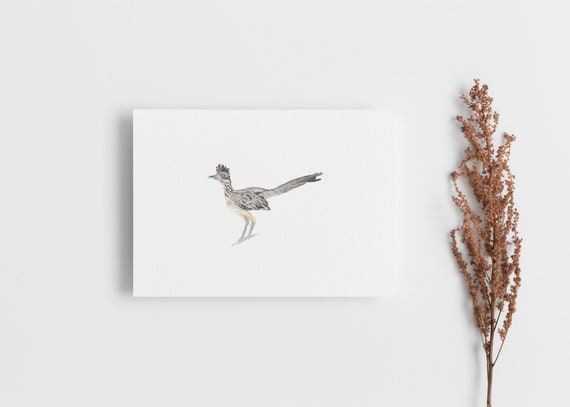 Road Runner Watercolor Print, Minimalist Bird Art Card, Southwest Nature Souvenir