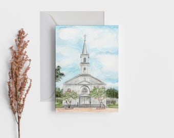 St Charles Borromeo Church Watercolor Print, Grand Coteau Louisiana Art, Catholic Parish Gift