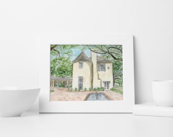 Heymann House Watercolor Print, UL Lafayette Alumni Center Architecture, A. Hays Town Fine Art
