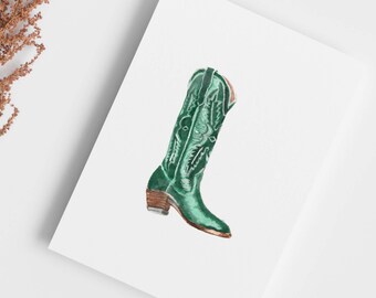 Green Cowgirl Boot Greeting Card