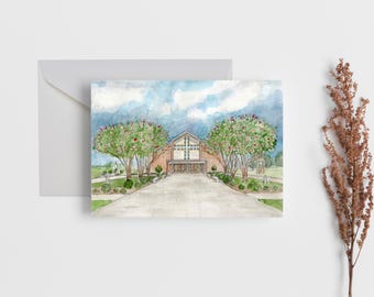Our Lady Queen of All Saints Church Watercolor Print, Ville Platte Louisiana Landmark Card