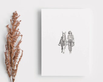 Vintage Cowgirl  / Blank Greeting Card and Art Print