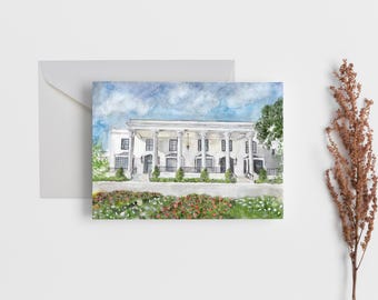 White House Hotel Biloxi Watercolor Art Card, Mississippi Gulf Coast Wedding Venue Print
