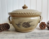 STONEWARE CROCK Handmade Rowe Pottery Works Lidded Crock Stoneware Jar