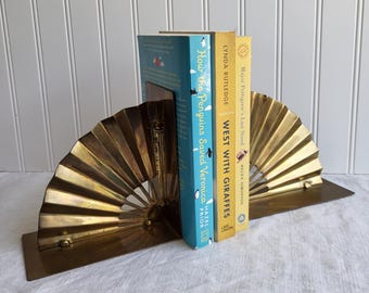 Sujetalibros estilo Hollywood Regency, sujetalibros vintage de latón con forma de abanico, decoración japonesa.