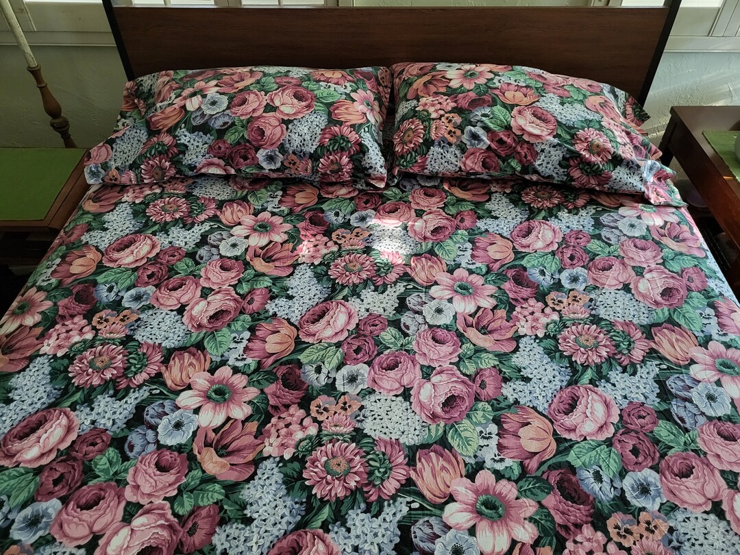 VINTAGE QUEEN SHEET Fitted Floral Queen Sheet & Floral Etsy