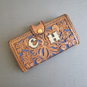Cartera vintage de cuero repujado Cartera vintage Cartera estilo western Cartera de cuero repujado