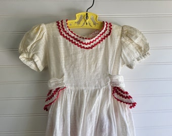 1950s GIRL&#39;S DRESS Vintage White Dotted Swiss Dress Sunny Togs of California Dress Red and White Dress