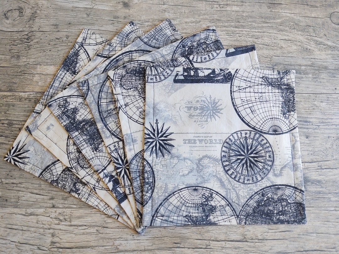 NAUTICAL NAPKINS 6 MAP Napkins Mariner Napkins Sailing Napkins Globe