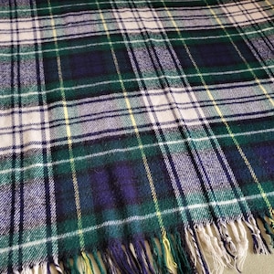 Vintage Troy Robe Wool Blanket: Blue Green Plaid Throw