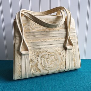 Bolso de piel repujada vintage Bolso de piel repujada blanca Bolso mexicano repujado