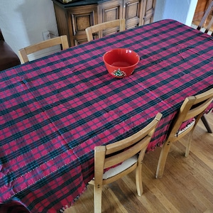 RED PLAID Vintage Tablecloth: Holiday Tartan, 56&quot; x 94&quot;