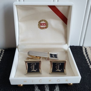 Vintage Hickok Monogram Cuff Links & Tie Bar Set