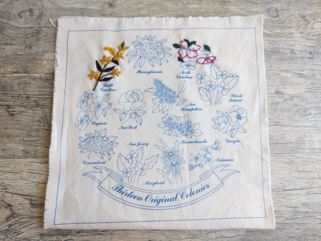 COLONIAL EMBROIDERY Thirteen Colonies Embroidered Pillowcase Etsy