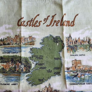 Vintage Irish Linen Towel: Castles of Ireland Map by Ulster