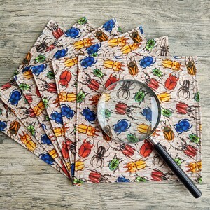 INSECT Napkins 6 Beetle Fabric Napkins Entomology Napkins Cocktail Napkins Beverage Napkins Lunch Napkins Snack Napkins