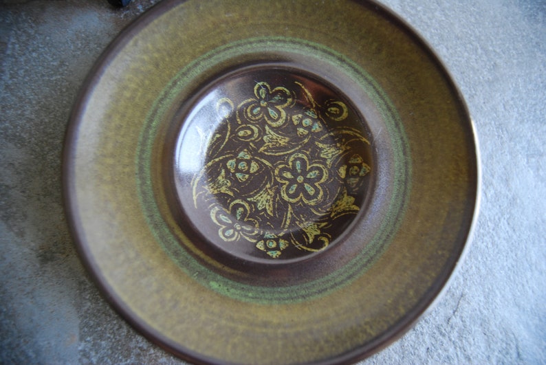 Franciscan Earthenware Madeira Saucers Set of 4 Stoneware Plates Earthy Brown Green Floral Made in California USA