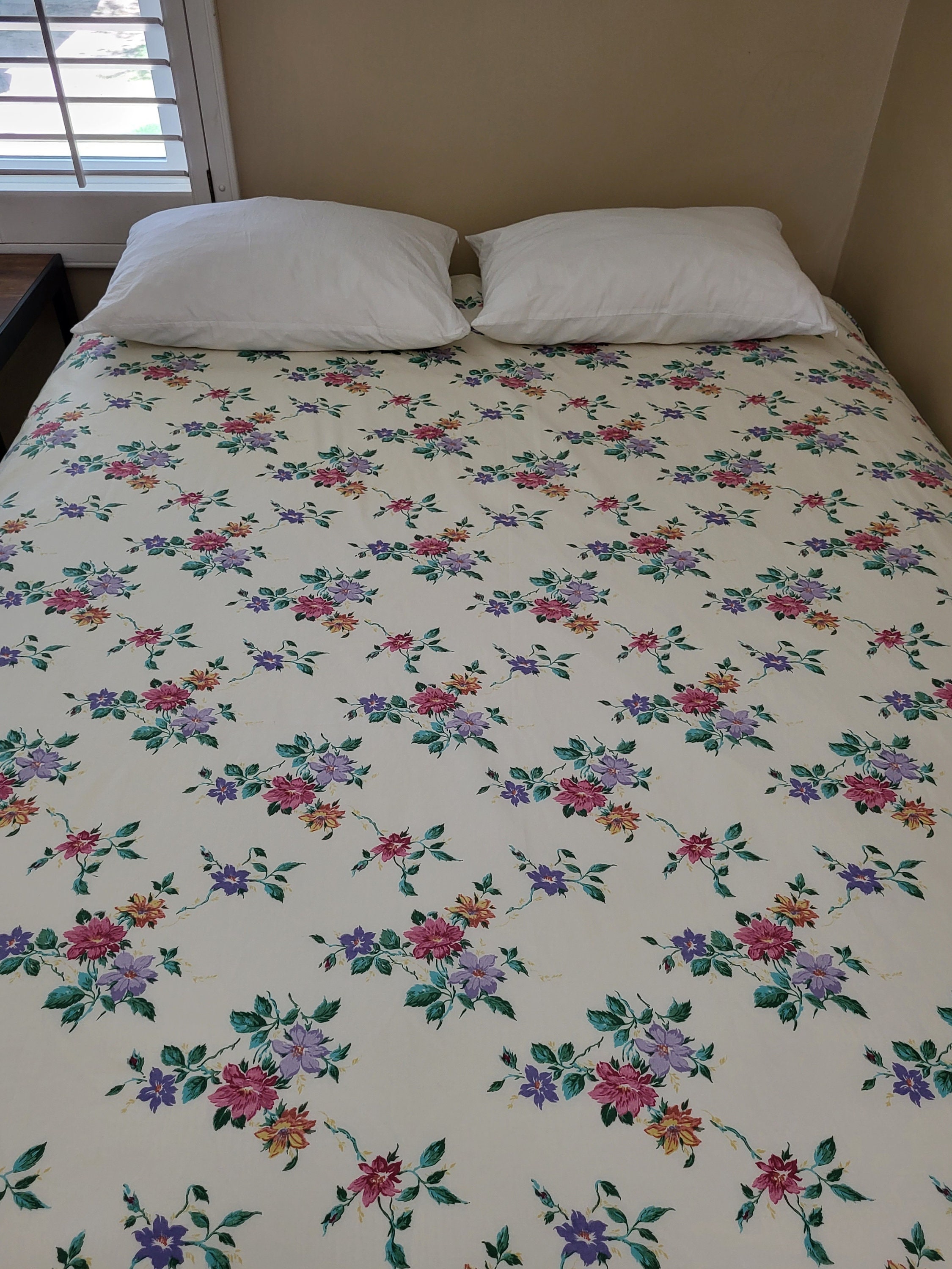 VINTAGE QUEEN SHEET Queen Flower Sheet Flat Sheet Floral Flat Etsy