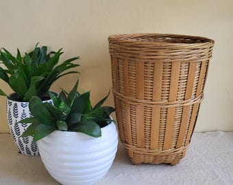 Cesta de mimbre de los años 80, 28 cm (11 pulgadas), cesta de bambú asiática hecha a mano.