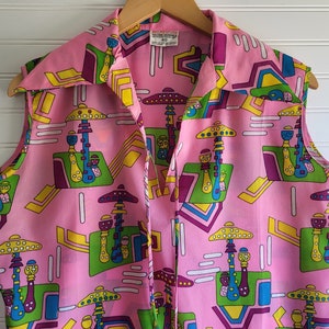 1960s Atomic Mushroom Blouse: Vintage Korean Top, Size 40