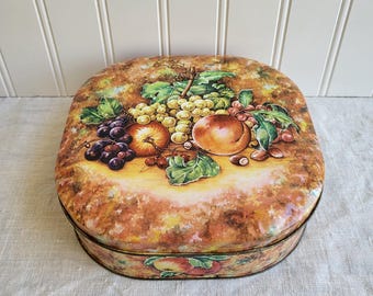 Lata Daher vintage: lata de frutas con tapa con bisagras