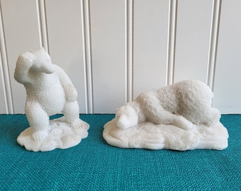 Vintage Carved Stone Polar Bear Figure Set