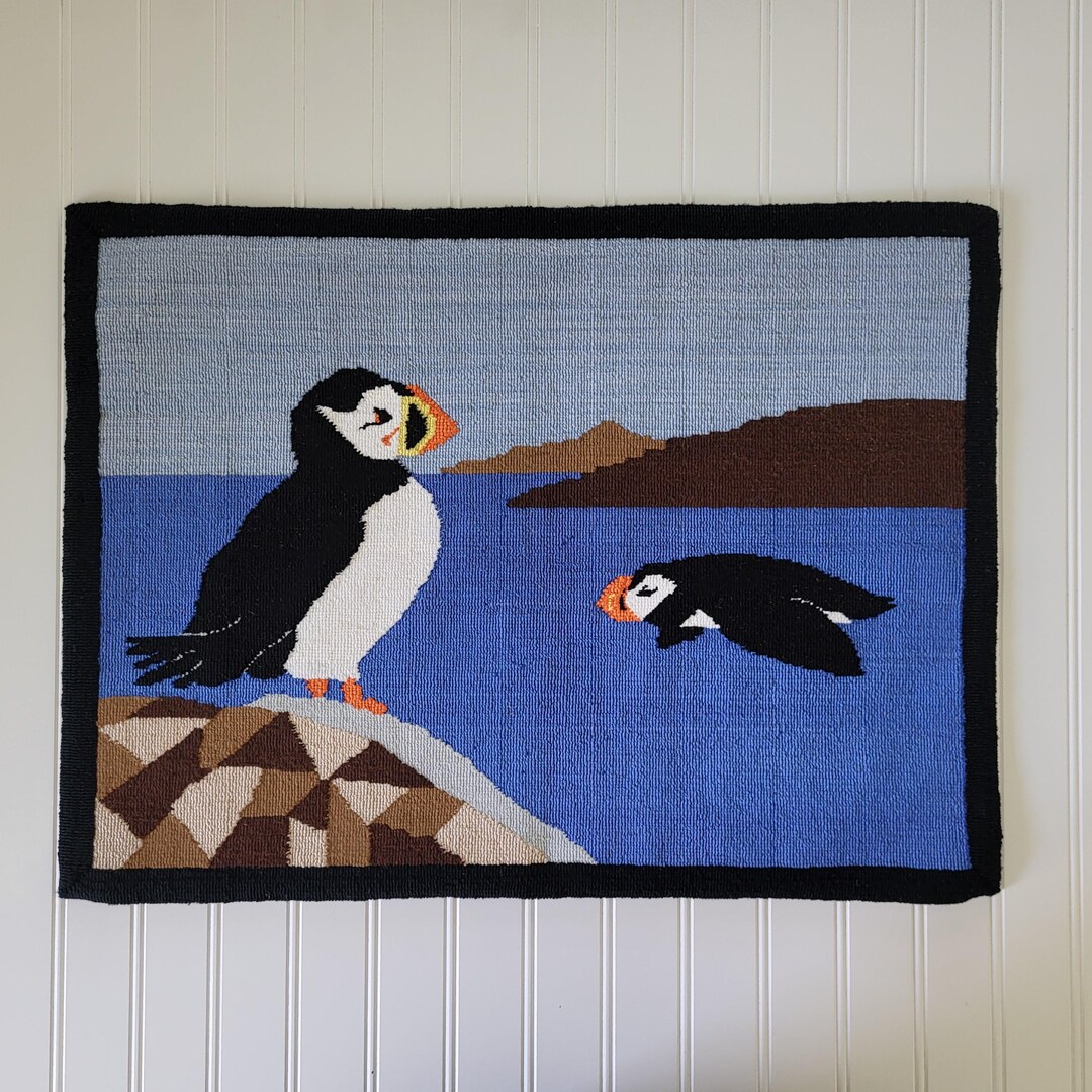 Labrador Hand Hooked Rug Vintage PUFFIN HAND HOOKED Rug Labrador Canada Hooked Mat - Etsy