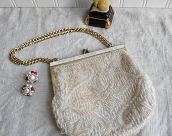 Vintage White Beaded Purse RIMCO of California
