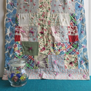 1930s FEED SACK PATCHWORK Quilt Handmade Feed Sack Quilt Hanging