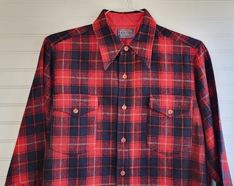 Vintage Pendleton Wool Shirt: Red Blue Plaid, Size 16 1/2