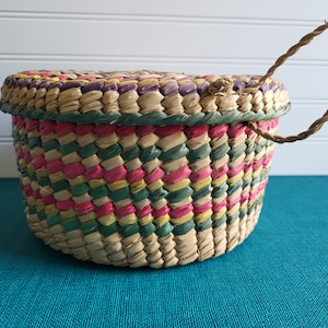 MEXICAN BASKET With LID Palm Leaf Basket Mexican Storage Basket