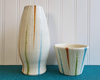 Juego de jarrón y maceta de cerámica italiana de mediados de siglo