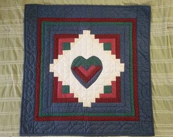 VINTAGE HEART QUILT Handmade Quilt Hanging Hand Quilted Hanging