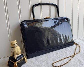 Bolso de mano vintage de charol azul marino