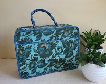 Maleta de viaje de tela floral de los años 70