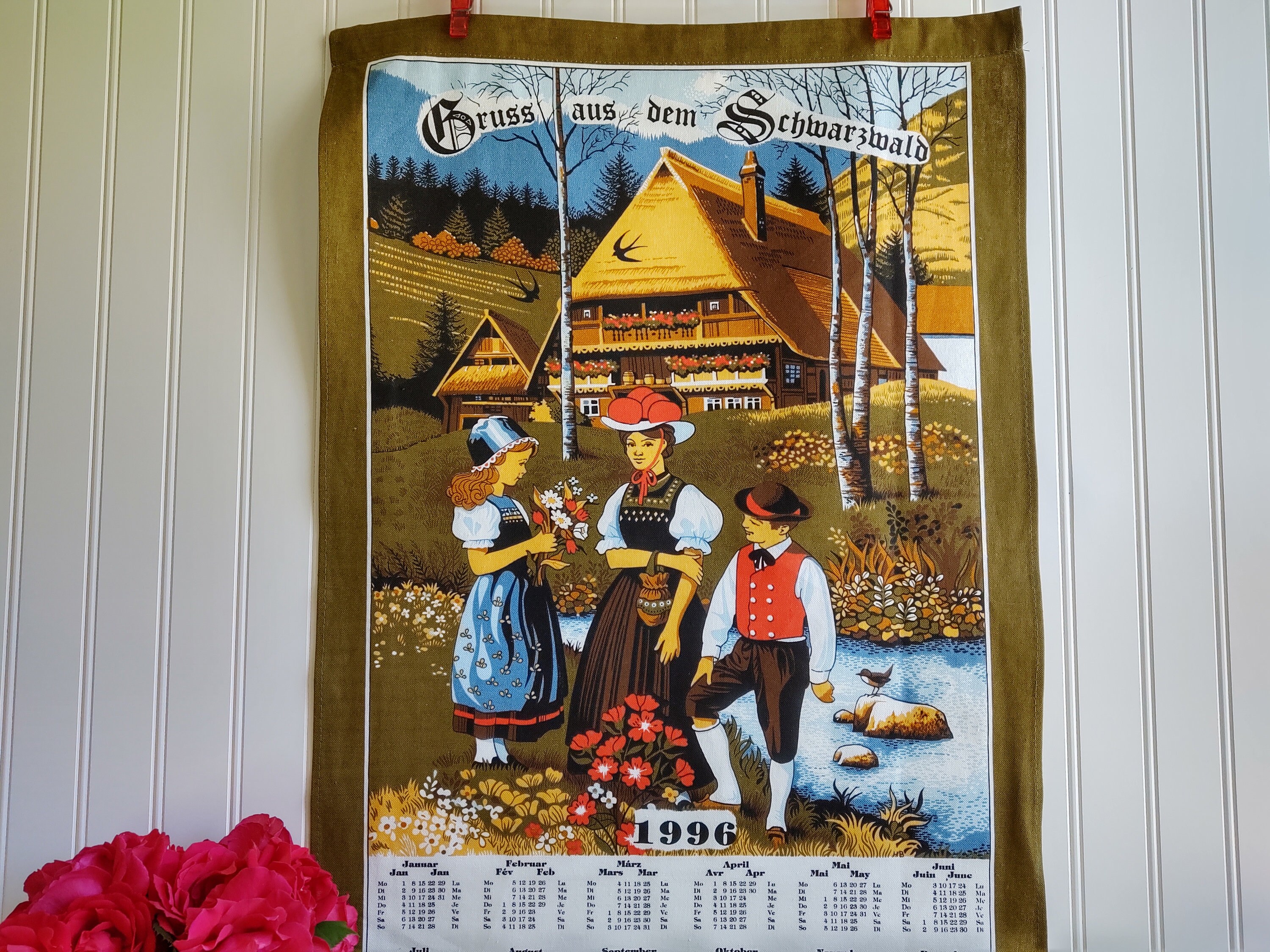 1996 GERMAN CALENDAR Towel Black Forest Mountain Home German Family - Etsy
