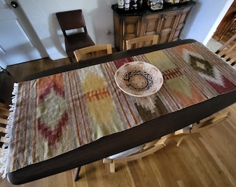VINTAGE WOOL Table Runner 72&quot; X 26 1/2&quot; WOVEN Wool Rug Handwoven Runner