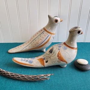Rare White Tonala Pottery Bird: Hand-Painted Mexican Folk Art