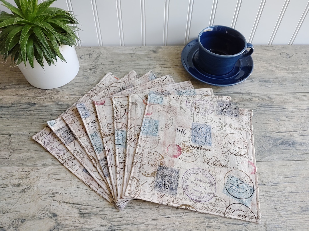 POSTAL NAPKINS 8 Postmark Napkins DICTIONARY Napkins Handmade Napkins
