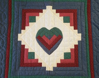 VINTAGE HEART QUILT Handmade Quilt Hanging Hand Quilted Hanging