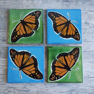 Monarch Butterfly Ceramic Tiles: Southwestern Decor, Set of 4