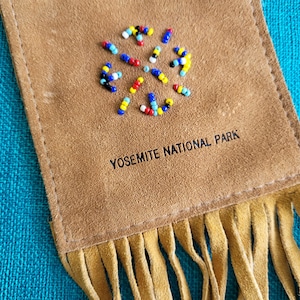 Vintage Yosemite National Park Suede Beaded Pouch - Made in USA