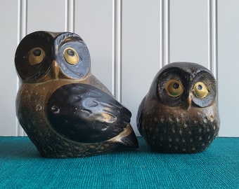 Owl Otagiri Figurines 2 Vintage Owl Figures Pair of Stoneware Otagiri Owls Original Labels